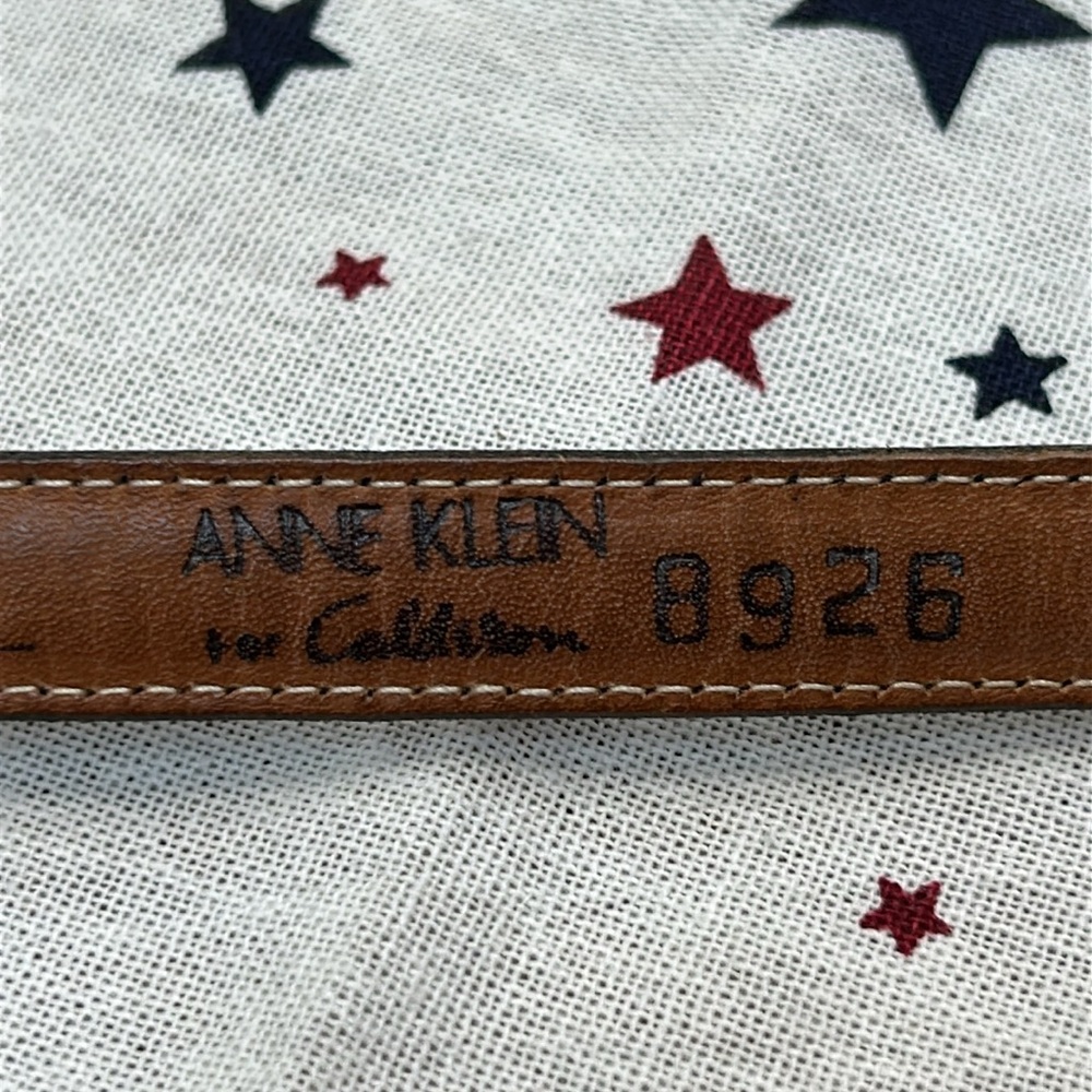 Anne Klein Navy Leather Belt with Gold Lion Buckle - Picture 3 of 10